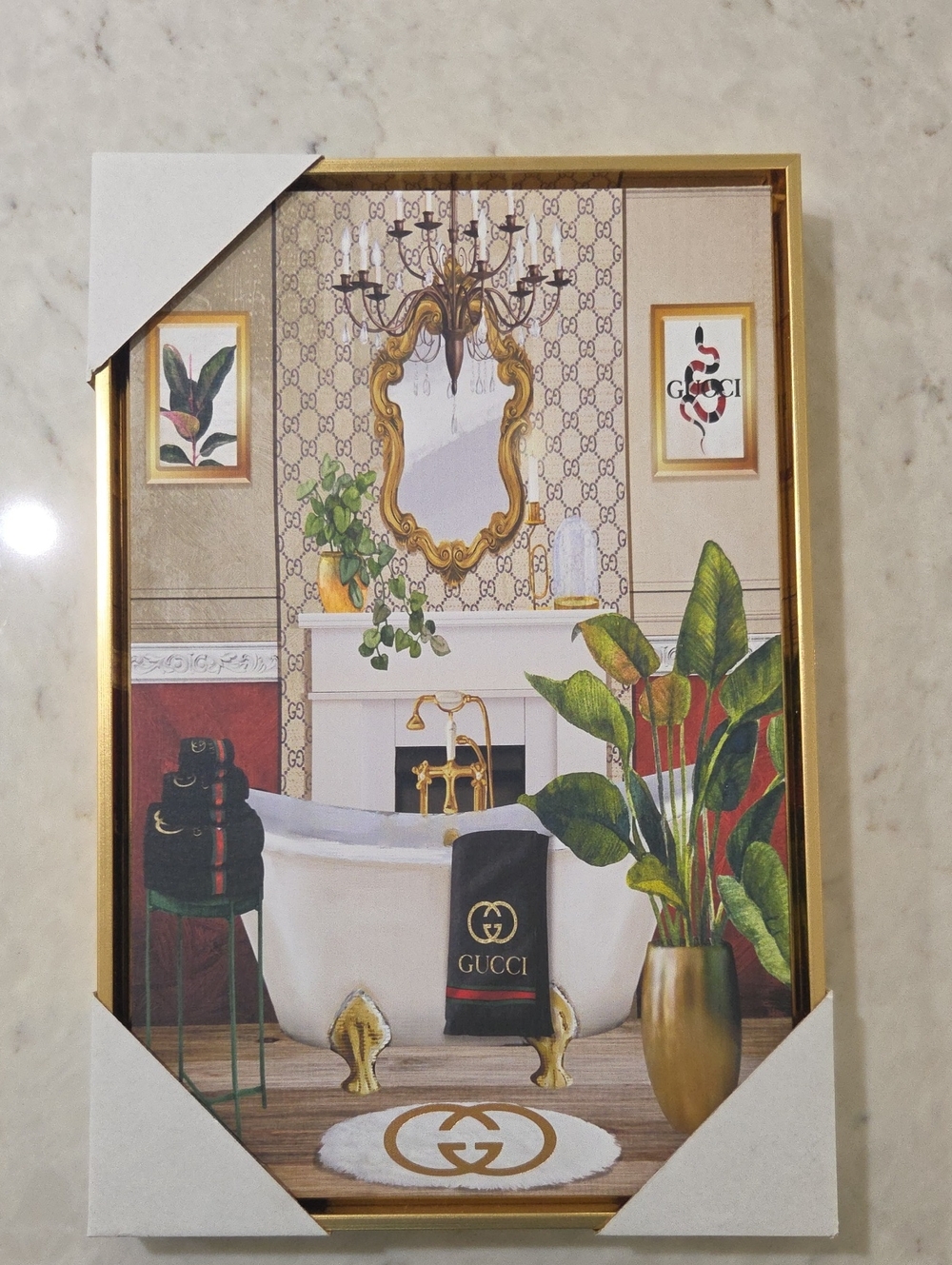 Gucci Gold, Black & Green Luxury Bath Wall Art Print 18 X 12